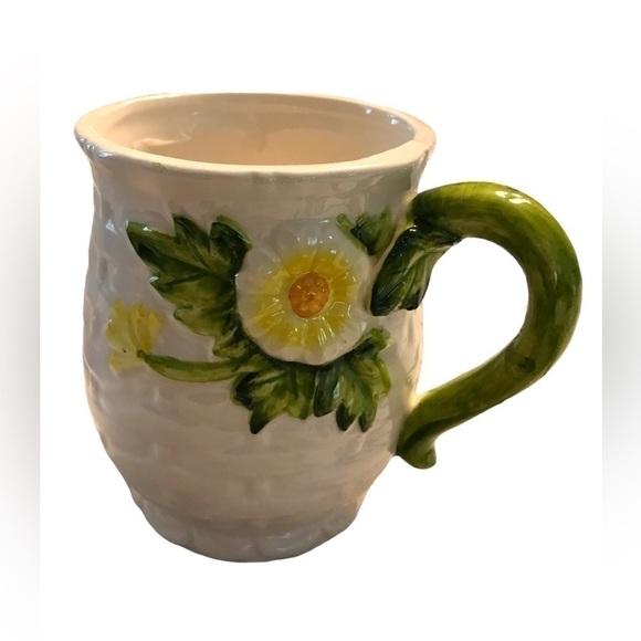 Lefton Daisy Basketweave Single Serving Coffee Mug Hand Painted by Geo Z - Picture 2 of 4
